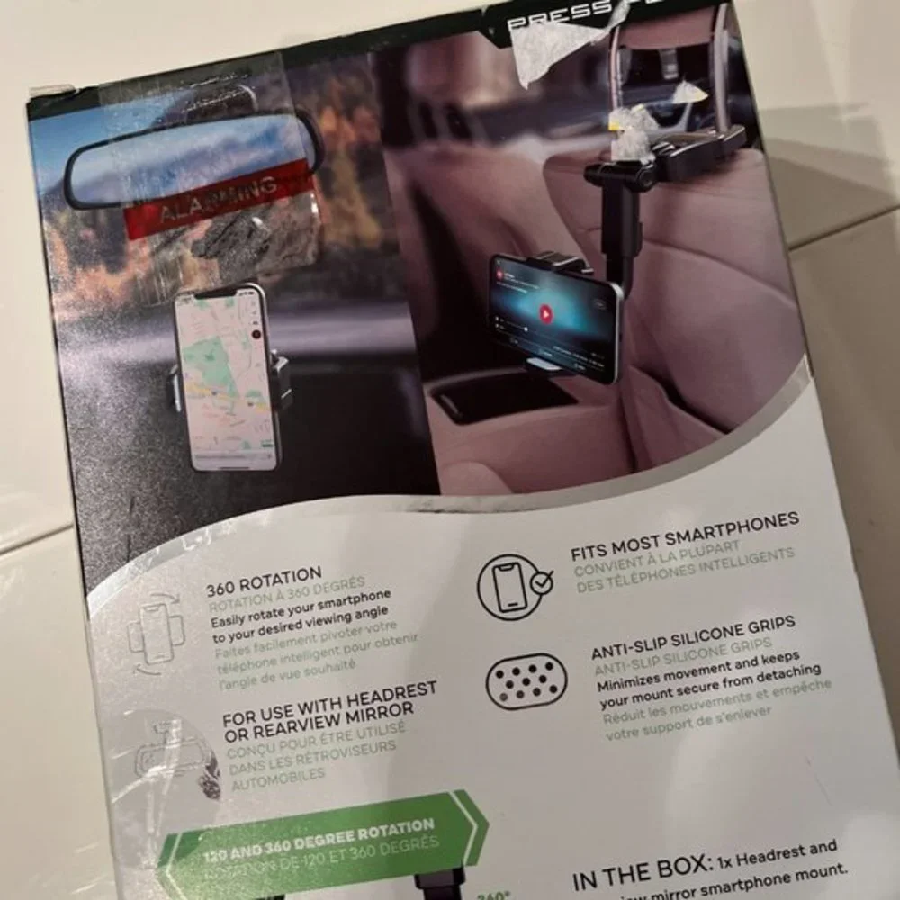 Smartphone Mount for Headrest or Rear-View Mirror 360 Degree Adjustable -new/e/x